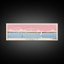 Cargar imagen en el visor de la galería, Chautauqua Lake New York Framed Canvas Print, Pop Art Panoramic Travel Poster, Midcentury Modern, Wall Art, Scenic Nature Painting, Bedroom Decor, Living Room Art