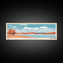 Load image into Gallery viewer, Cheney Reservoir Kansas Framed Canvas Print, Midcentury Modern Panoramic Wall Art, Living Room Decor, Pop Art, Travel Poster Art, Scenic Nature Painting, Lake House Decor