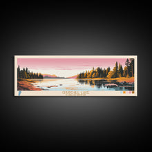 Cargar imagen en el visor de la galería, Churchill Lake Saskatchewan Framed Canvas Print, Midcentury Modern Panoramic Wall Art, Living Room Decor, Pop Art, Travel Poster Art, Scenic Nature Painting, Lake House Decor