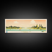 Cargar imagen en el visor de la galería, Clearwater Lake Manitoba Framed Canvas Print, Midcentury Modern Panoramic Wall Art, Living Room Decor, Pop Art, Travel Poster Art, Scenic Nature Painting, Lake House Decor