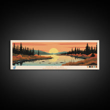 Cargar imagen en el visor de la galería, Colville Lake Northwest Territories Framed Canvas Print, Pop Art Panoramic Travel Poster, Bedroom Decor, Midcentury Modern, Wall Art, Scenic Lake House, Nature Art