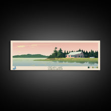 Load image into Gallery viewer, Crean Lake Saskatchewan Framed Canvas Print, Midcentury Modern Panoramic Wall Art, Living Room Decor, Pop Art, Travel Poster Art, Scenic Nature Painting, Lake House Decor