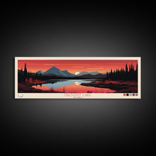 Load image into Gallery viewer, Crescent Lake Alaska Framed Canvas Print, Pop Art Panoramic Travel Poster, Midcentury Modern, Wall Art, Scenic Nature Painting, Bedroom Decor, Living Room Art