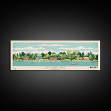 Load image into Gallery viewer, Crooked Lake Indiana Framed Canvas Print, Midcentury Modern Panoramic Wall Art, Living Room Decor, Pop Art, Travel Poster Art, Scenic Nature Painting, Lake House Decor