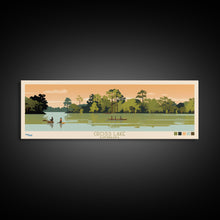 Load image into Gallery viewer, Cross Lake Louisiana Framed Canvas Print, Midcentury Modern Panoramic Wall Art, Living Room Decor, Pop Art, Travel Poster Art, Scenic Nature Painting, Lake House Decor