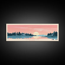 Load image into Gallery viewer, Cumberland Lake Manitoba Framed Canvas Print, Midcentury Modern Panoramic Wall Art, Living Room Decor, Pop Art, Travel Poster Art, Scenic Nature Painting