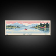Load image into Gallery viewer, Detroit Lake Oregon Framed Canvas Print, Midcentury Modern Panoramic Wall Art, Bedroom Decor, Pop Art, Travel Poster Art, Scenic Nature Painting