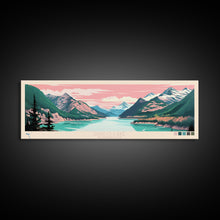 Load image into Gallery viewer, Diablo Lake Washington Framed Canvas Print, Midcentury Modern Panoramic Wall Art, Bedroom Decor, Pop Art, Travel Poster Art, Scenic Nature Painting