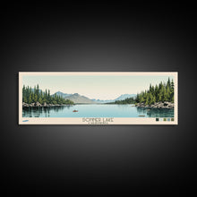 Load image into Gallery viewer, Donner Lake California Framed Canvas Print, Midcentury Modern Panoramic Wall Art, Bedroom Decor, Pop Art, Travel Poster Art, Scenic Nature Painting
