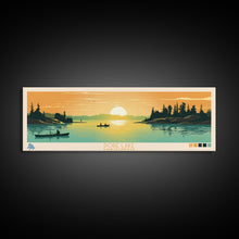 Load image into Gallery viewer, Dore Lake Saskatchewan Framed Canvas Print, Midcentury Modern Panoramic Wall Art, Living Room Decor, Pop Art, Travel Poster Art, Scenic Nature Painting