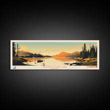 Load image into Gallery viewer, Georgetown Lake Montana Framed Canvas Print, Panoramic Wall Art, Midcentury Modern, Pop Art, Living Room Decor, Travel Poster, Nature Art, Lake House Art