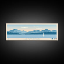 Load image into Gallery viewer, Lake Memphremagog Vermont Framed Canvas Print, Panoramic Wall Art, Midcentury Modern, Pop Art, Bedroom Art, Travel Poster, Lake House Decor