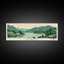 Load image into Gallery viewer, Lake Nacimiento California Framed Canvas Print, Panoramic Wall Art, Midcentury Modern, Pop Art, Living Room Decor, Travel Poster, Lake House Art