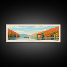 Load image into Gallery viewer, Lake of the Ozarks Missouri Framed Canvas Print, Panoramic Wall Art, Midcentury Modern, Pop Art, Bedroom Art, Travel Poster, Lake House Decor