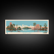 Load image into Gallery viewer, Trophy Lakes, South Carolina Framed Canvas Print, Lake House Decor, Midcentury Modern Art, Pop Art, Travel Poster, Living Room Wall Art