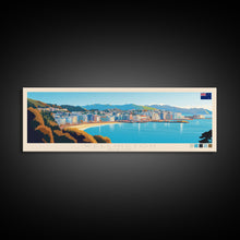 Load image into Gallery viewer, Wellington, New Zealand Panoramic Travel Poster Canvas Print, Wellington, New Zealand Painting, New Zealand Art, Wellington Panoramic Travel Art, Travel Painting