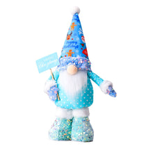 Carregar imagem no visualizador da galeria, Frosty Elegent Winter Luxe Gnome Large Set, Festive Plush Holiday Blue Joyful Home Decor with Sequins