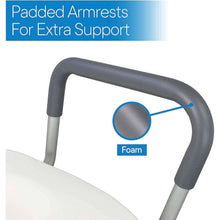 Load image into Gallery viewer, RMS Raised Toilet Seat - 5 Inch Elevated Riser with Adjustable Padded Arms - Toilet Safety Seat for Elongated or Standard Commode