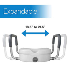 Load image into Gallery viewer, RMS Raised Toilet Seat - 5 Inch Elevated Riser with Adjustable Padded Arms - Toilet Safety Seat for Elongated or Standard Commode