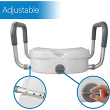 Load image into Gallery viewer, RMS Raised Toilet Seat - 5 Inch Elevated Riser with Adjustable Padded Arms - Toilet Safety Seat for Elongated or Standard Commode