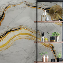 Carregar imagem no visualizador da galeria, Luxurious Marble Wallpaper. Gold and Black Marble Slate Wall Mural. #6735