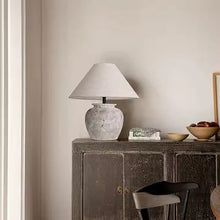 Carregar imagem no visualizador da galeria, Nogy Wabi-Sabi Ceramic Table Lamp – Rustic Stone Texture with Linen Shade