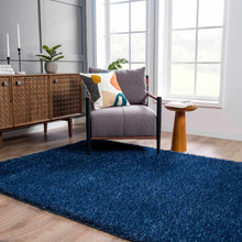 Carregar imagem no visualizador da galeria, Faina Solid Dark Blue Shag Rug Washable
