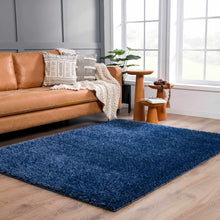Carregar imagem no visualizador da galeria, Faina Solid Dark Blue Shag Rug Washable