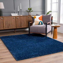 Carregar imagem no visualizador da galeria, Faina Solid Dark Blue Shag Rug Washable