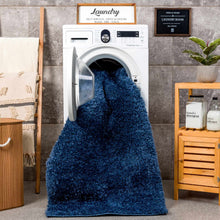 Carregar imagem no visualizador da galeria, Faina Solid Dark Blue Shag Rug Washable