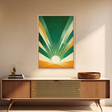 Load image into Gallery viewer, Emerald Green Sun Burst, Art Deco Style, Framed Canvas Print, Ready To Hang Framed Wall Art, Living Room Wall Hanging