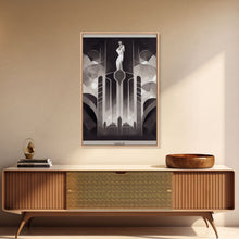 Load image into Gallery viewer, Black And White Art Print, Art Deco Architecture, Framed Canvas Print, Ready To Hang Framed Wall Art, Living Room Wall Hanging