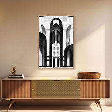 Load image into Gallery viewer, Art Deco Black And White Art Print, Art Deco Architecture, Framed Canvas Print, Ready To Hang Framed Wall Art, Living Room Wall Hanging