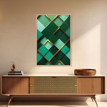 Load image into Gallery viewer, Emerald Green Geometric Abstract Art, Framed Canvas Print, Ready To Hang Framed Wall Art, Living Room Wall Hanging
