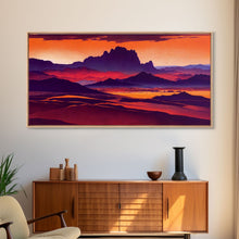 Load image into Gallery viewer, Arizona Desert Landscape at Sunset, Vaporwave Style Landscape, Cool Office Art, Ready To Hang Framed Canvas Print, Oversize Wall Art