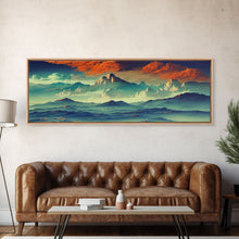 Load image into Gallery viewer, Beautiful Fantasy Mountain Landscape With Orange Clouds, Framed Canvas Print, Ready To Hang Panoramic Wall Decorr