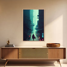 Load image into Gallery viewer, Cyberpunk Tokyo, 80s style retro-futurism, blade runner inspired art, ready to hang framed canvas print wall decor