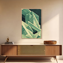 Load image into Gallery viewer, Cubism abstract geometric painting print, green marble shapes, framed canvas print