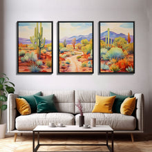 Carregar imagem no visualizador da galeria, Southwestern Desert Landscape 3 Piece Canvas Prints, Painting, Minimalist Art, Decor, Wall Decor, Wallpaper, Midcentury Modern Western Decor