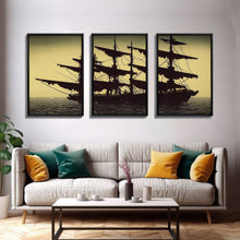 Load image into Gallery viewer, Haunted ghost pirate ship aloft in the sea, 3 piece canvas, 3 piece wall art, living room above sofa art