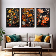 Load image into Gallery viewer, Boho Style Wall Art, Framed Canvas Print 3 Piece Set, Boho Chic, Gifts For Girlfriend, Boho Home Decor, Botanical Floral Art, Botanical Art