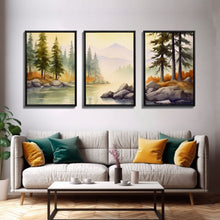 Load image into Gallery viewer, Beautiful Wall Art 3 Piece Canvas Print Framed Wall Decor, Watercolor Landscape Painting Print, Pacific Northwest, Oregon Art