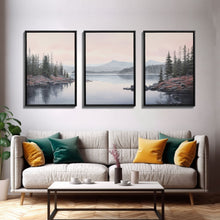 Load image into Gallery viewer, Beautiful Pacific Northwest Landscape, 3 Piece Framed Canvas Print Set, Washington Seattle Landscape Painting, PNW Decor, Oregon Art