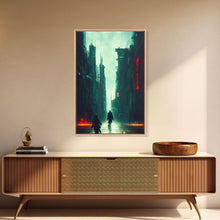Load image into Gallery viewer, Cyberpunk Demon Art, Demon in the streets of Tokyo, Framed Canvas Print, Ready To Hang Framed Wall Art