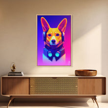 Load image into Gallery viewer, Cyberpunk Corgi Portrait, Futuristic Corgi, Framed Canvas Print, Ready To Hang Framed Wall Art, Living Room Wall Hanging