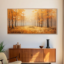 Carregar imagem no visualizador da galeria, Fall Decor Framed Canvas Print | Trees With Falling Leaves | Fall Wedding Decor | Fall Home Decor | Fall Wall Decor | Rustic Fall Decor