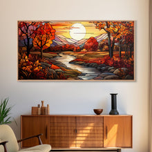 Carregar imagem no visualizador da galeria, Fall Centerpiece Landscape Painting Canvas Print, Stained Glass Style Art, Stained Glass Wall Art, Autumn Decor, Rustic Fall Art, Fall Decor