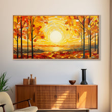 Load image into Gallery viewer, Beautiful Fall Decor Centerpiece Framed Canvas Print, Autumn Decor, Fall Wall Art, Above Mantle Wall Art, Stained Glass Style