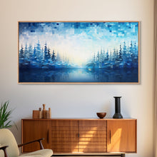 Carregar imagem no visualizador da galeria, A Winter Scene, Framed Canvas Print, Mosaic Style Painting Print, Stained Glass Style Art, Above Mantle Art, Living Room Decor