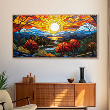 Cargar imagen en el visor de la galería, Stained Glass Wall Art, Abstract Wall Print, Sunset Art, Canvas Print, Wall Hanging, Panoramic Art, Bookshelf Decor, New Home Gift Ideas
